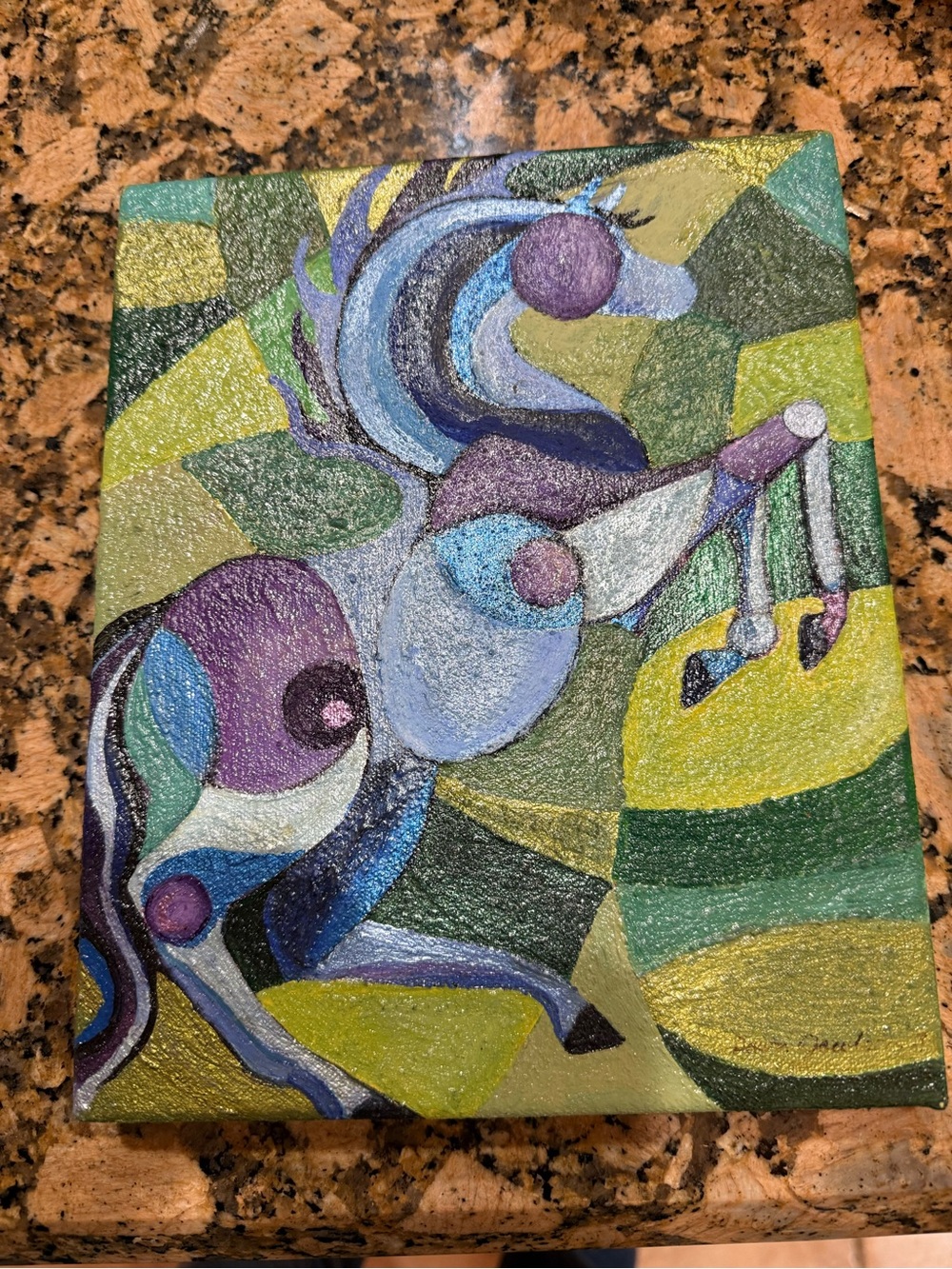 Abstract Multicolor Horse Painting — Green & Purple Home Art